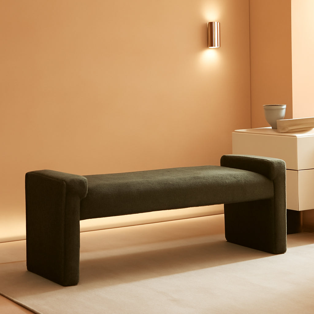 Atticus Upholstered Bench, Olive Green