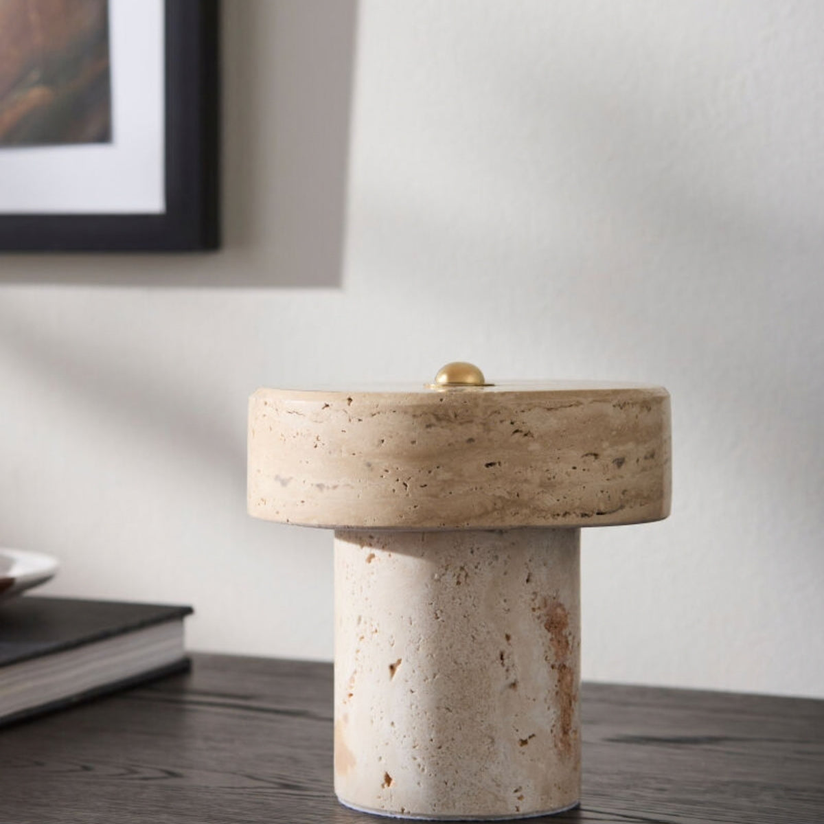 Silvia Mini Portable Travertine Table Lamp