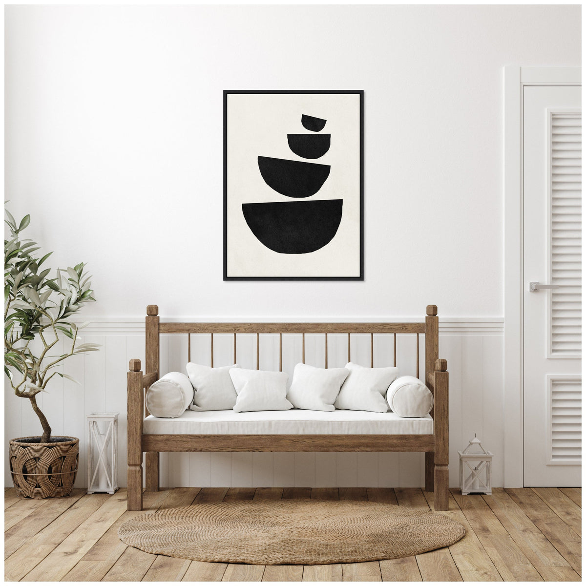 Sylvie Black Geometric Abstract 1 Framed Canvas by July Art Prints