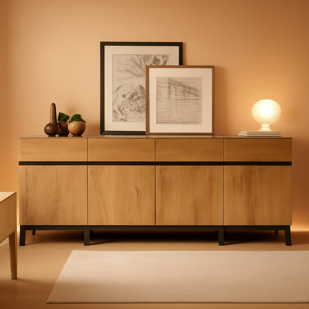 Oak 3 In 1 Modern Sideboard With Adjustable Shelf Unit