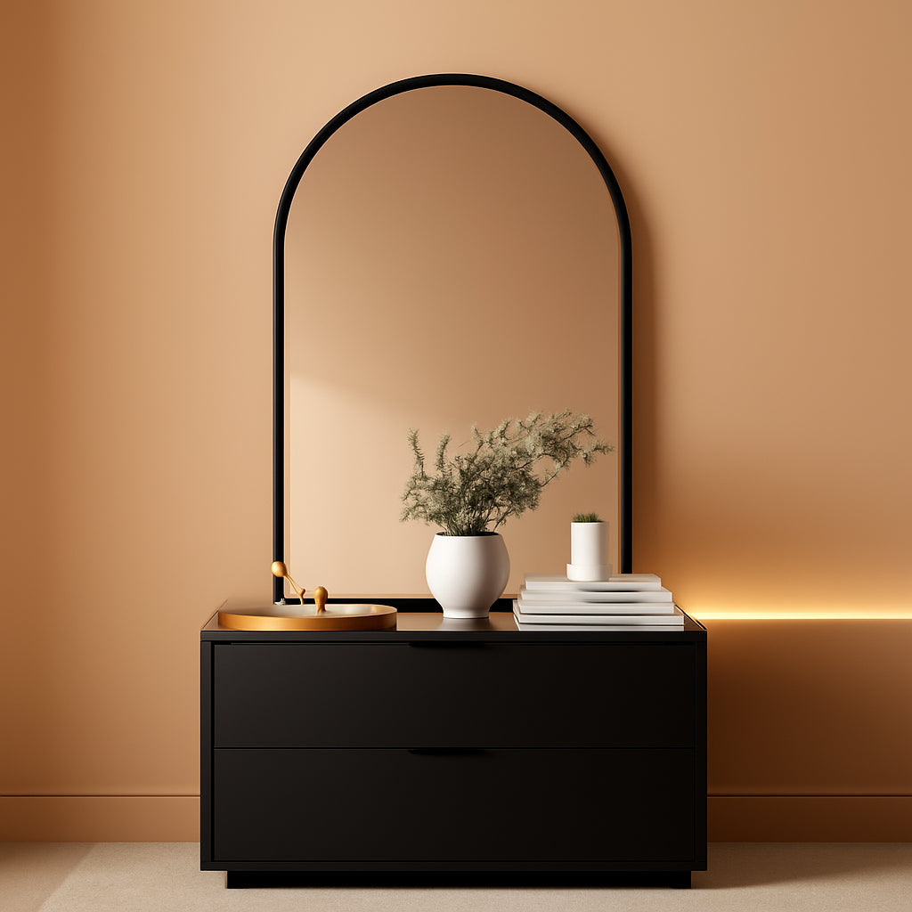 Black Arched Wall Mirror 42x24 Inches