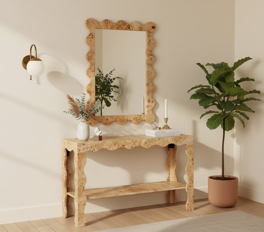 Rossum Scallop Edge Burl Wood Mirror