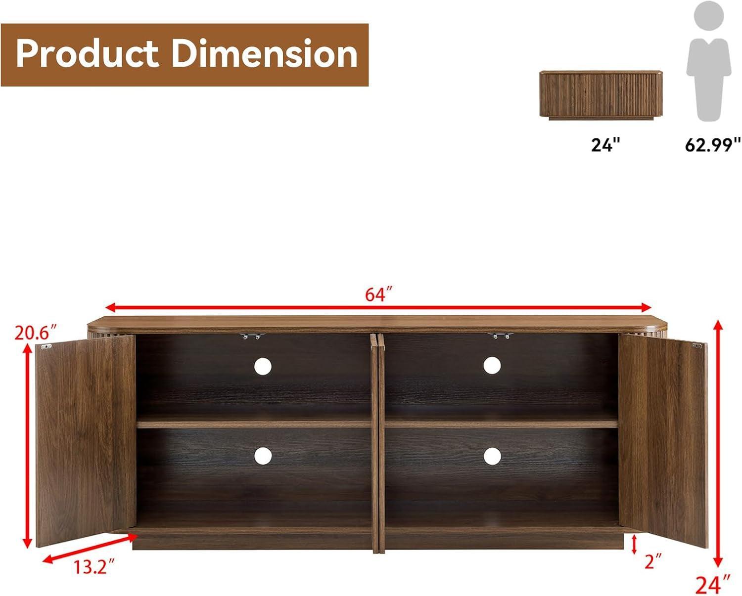64 Inch Walnut Contemporary Buffet Sideboard Cabinet