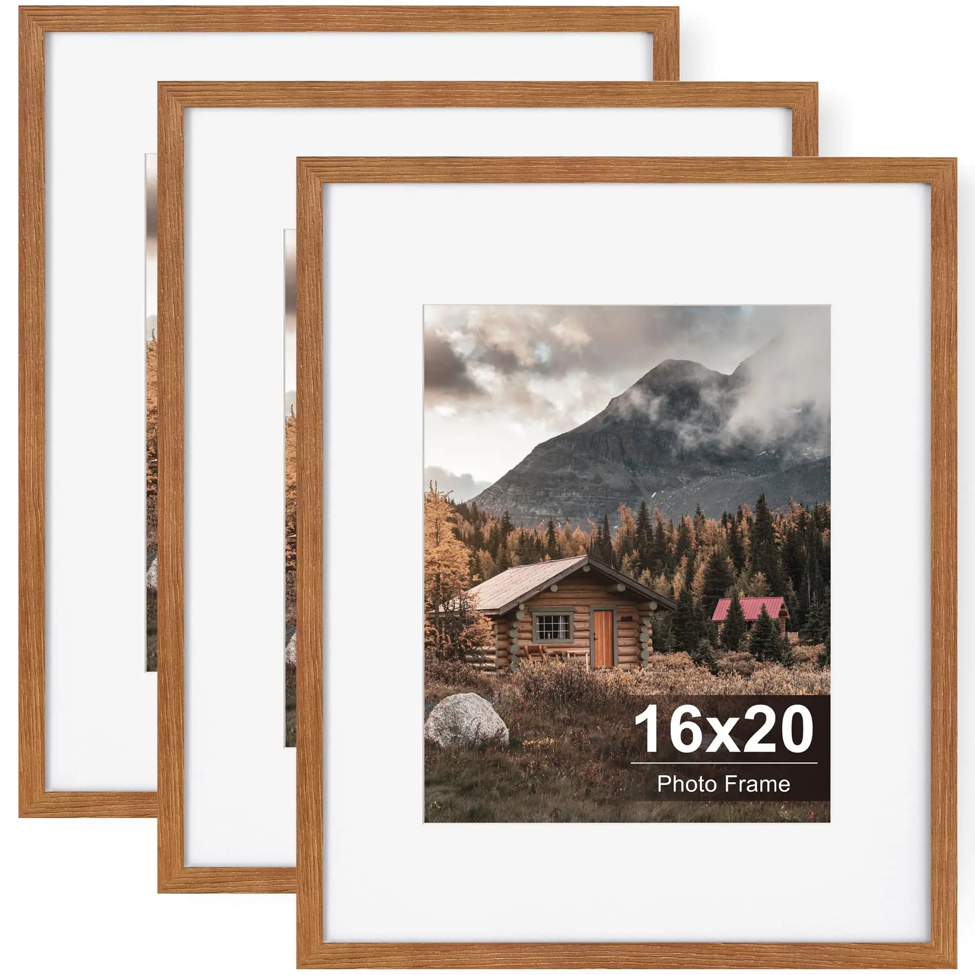 16 x 20 Picture Frame 3 Pack Rustic Picture Frames Distressed Brown Wood Picture Frames 16x20 with Mat for 11x14 Farmhouse 20x16 Picture Frame with Plexiglass for Wall Mount Horizontally or Vertically - Brown