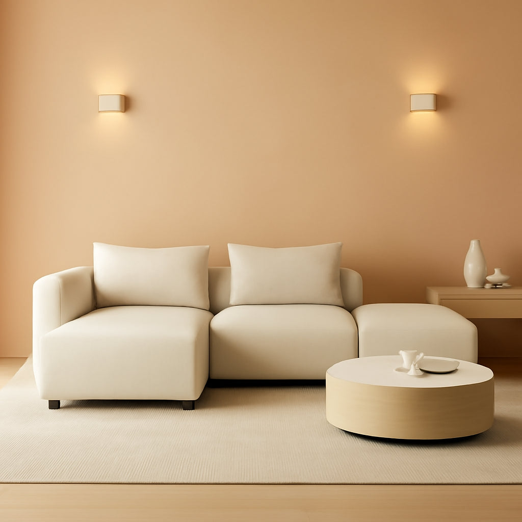 Soft Corduroy Sectional Sofa Set L Shaped Cream Modular