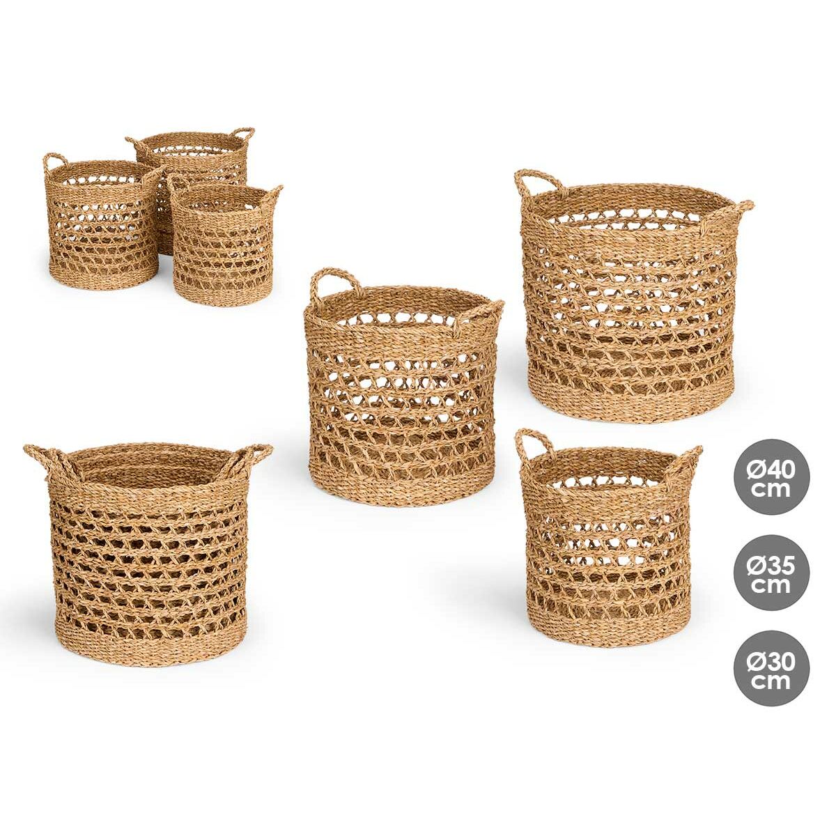 Set of Baskets Gift Decor Brown Marine algae 3 Pieces