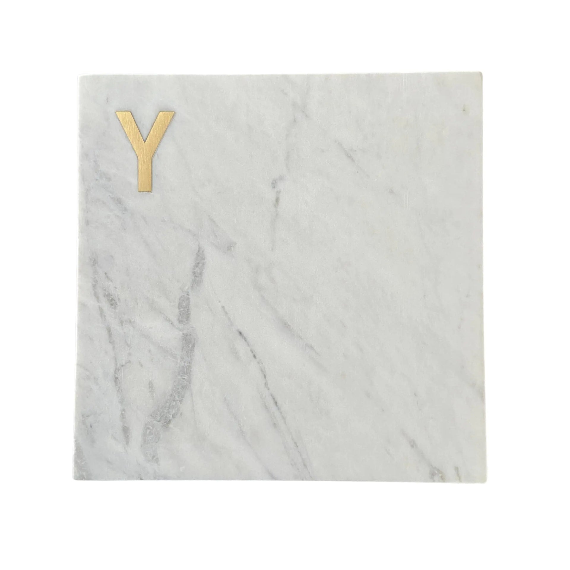 Boards by Bleu Monogram Marble Cheese Board Hand Crafted Marble Cutting Board from White Marble Slab Personalized Charcuterie Board with Brass Initial Great Wedding or House Warming Gifts Letter Y