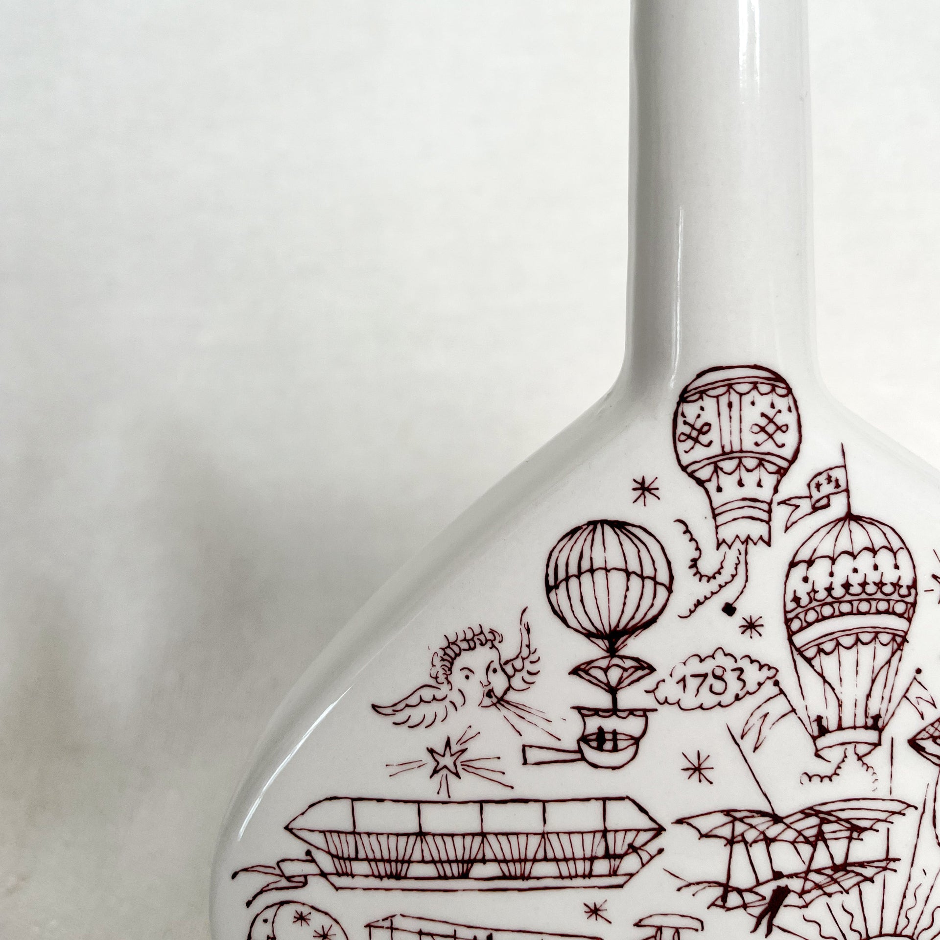 Vintage Ceramic Vase with Burgundy Design