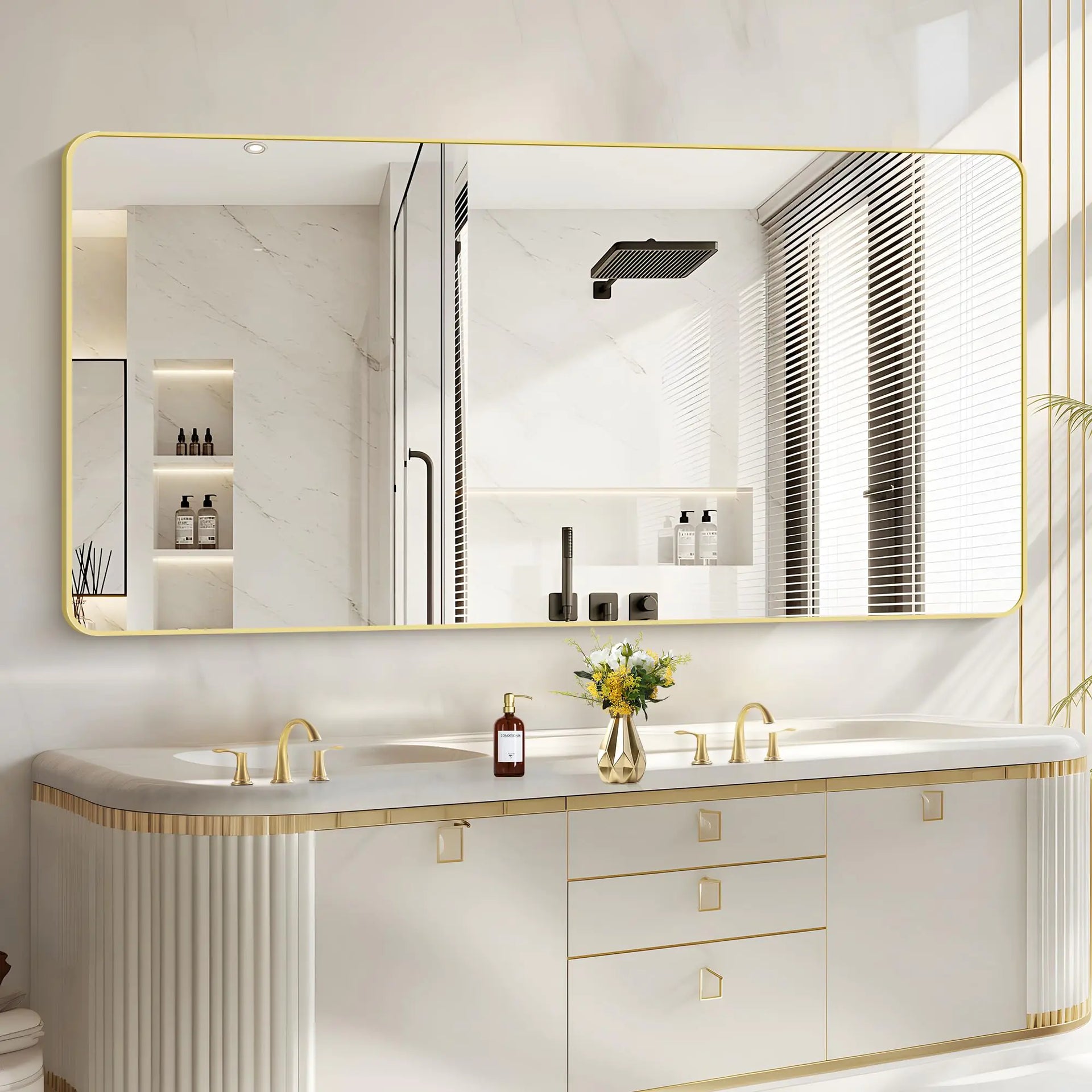CIVENO 30"x60" Gold Bathroom Mirror Large Rectangle Mirror Rectangular Wall Mirror Rounded Corner Vanity Mirror with Aluminum Metal Frame for Bathroom Bedroom Living Room