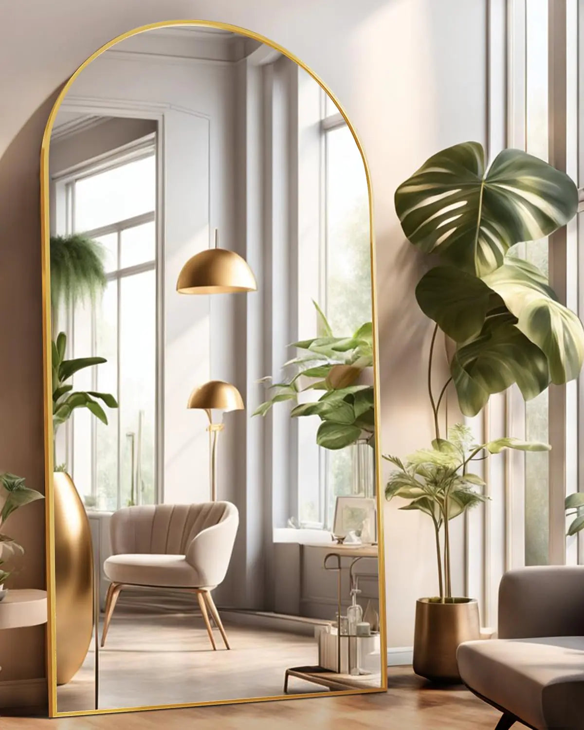 ITSRG Full Length Mirror with Stand 38"x77" Floor Mirror Freestanding Arched Wall Mirror Oversized Mirror Full Length Gold Arch Mirror Full Length Wall Mounted Mirror for Bedroom(Gold)