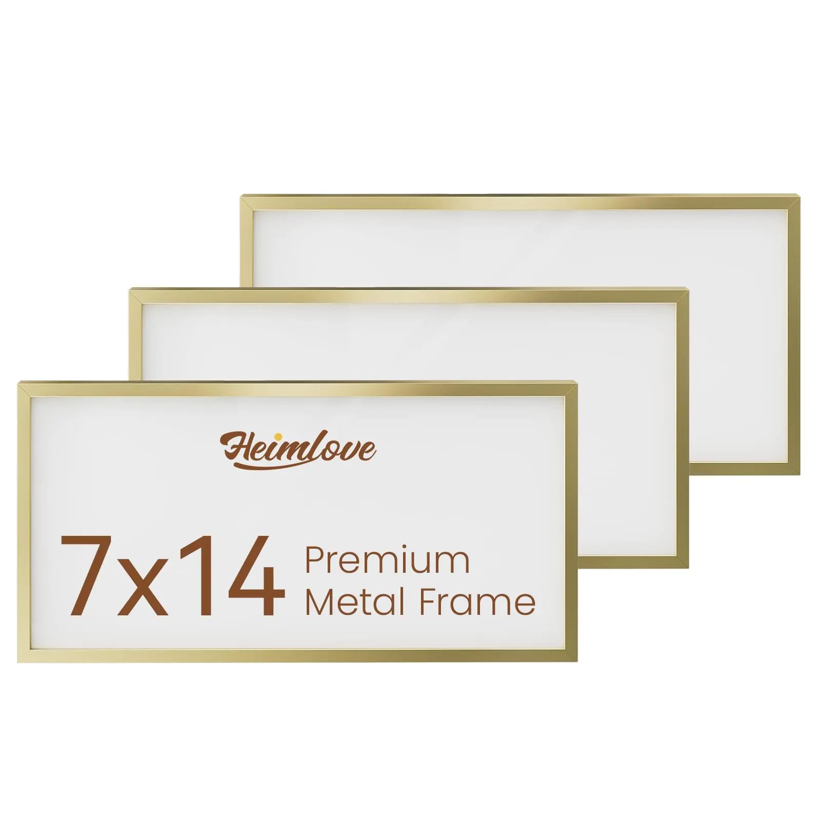 Heimlove 7x14 Aluminum Picture Frame Metal Picture Frame Wall Mounting Horizontally or Vertically Photo frame with Tempered Glass - Simple and Elegant Decor for Wall - 3 Pack - Gold