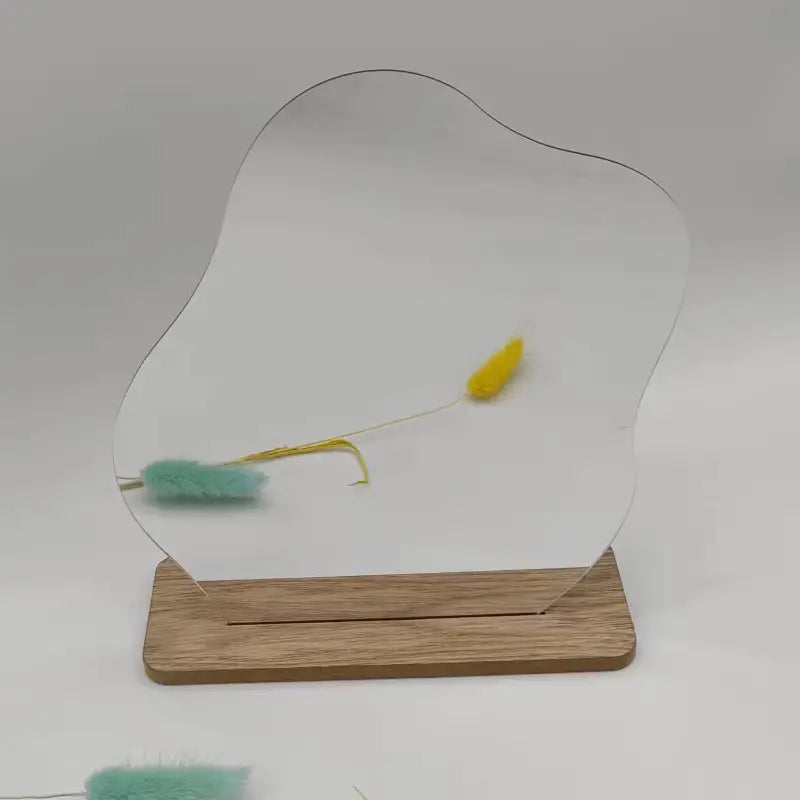 Irregular Makeup Mirror with Wooden Stand for Decor