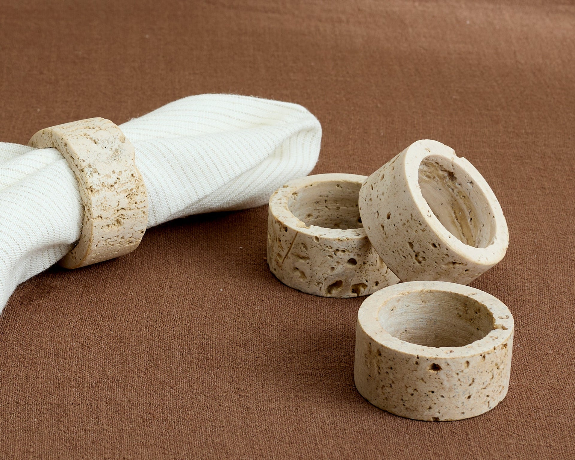 Hana Travertine Napkins Rings Set of 4