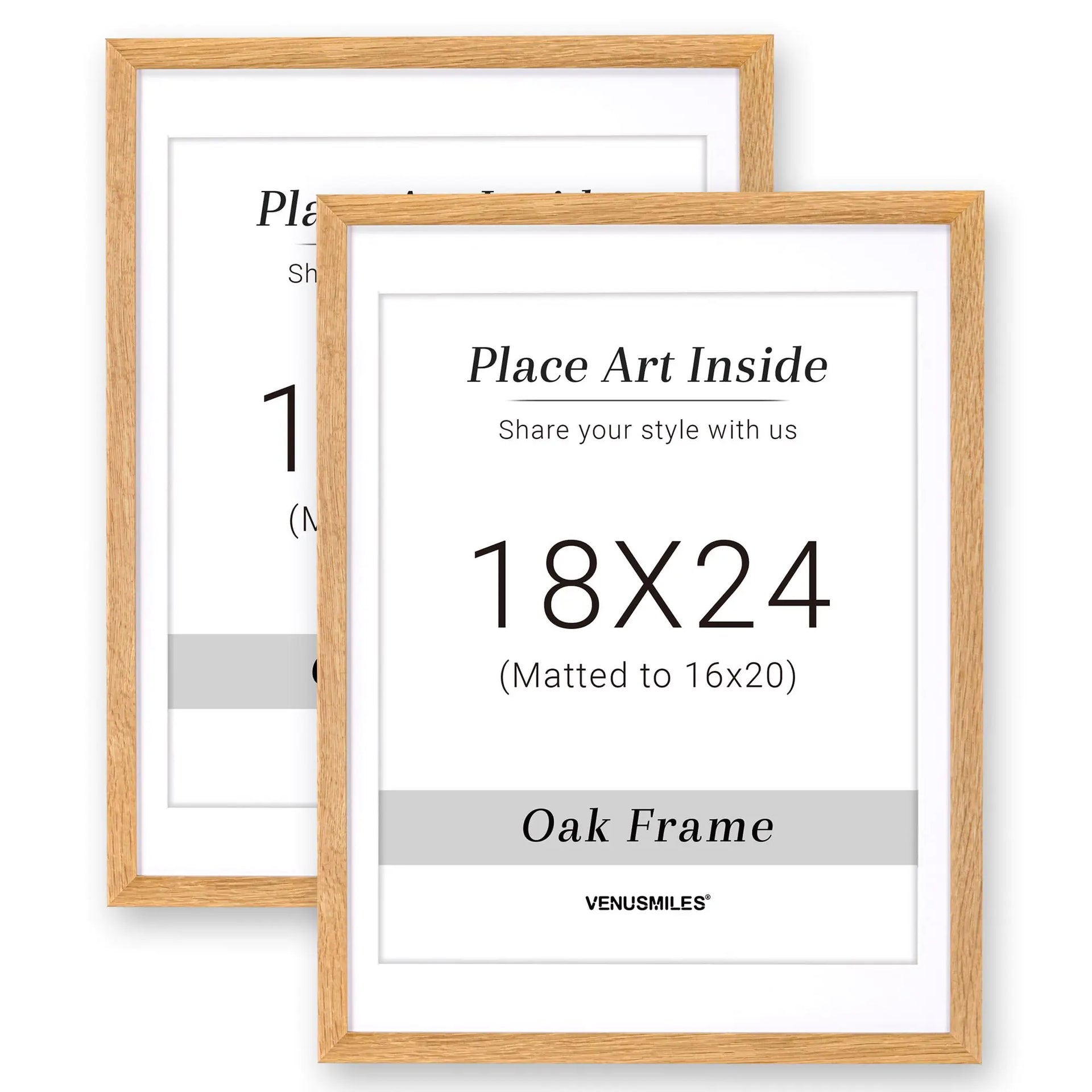 18x24 Oak Poster Frame 18 x 24 inch Picture Frame Matted to 16x20 inch Tempered Glass Natural Wood Photo Frame for Vertical and Horizontal Display for Wall Set of 2