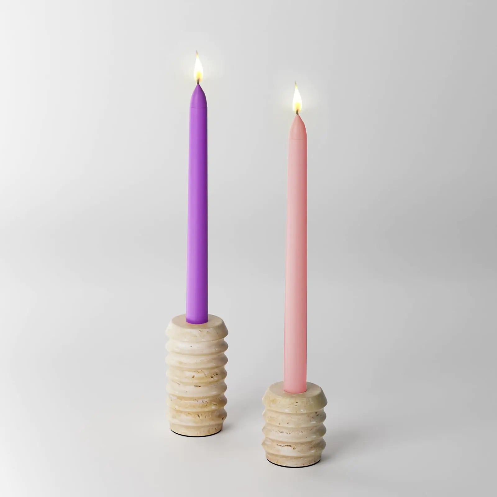 White Candle Holder Set of 2 Natural Marble Candlestick Holder Decorative Travertine Candle Stand with Artificial Flowers for Living Room Wedding Party Holds Candles up to 3/4" Thick