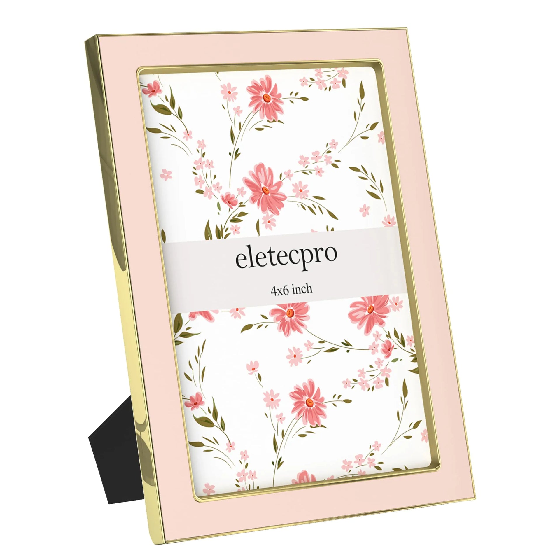 eletecpro 4x6 Enamel Picture Frame with Real Glass Cover 1 Pack Pink Photo Frame with Gold Metal Edge Horizontal and Vertical Display Pictures 4x6 for Tabletop Bookshelf Wall Decor