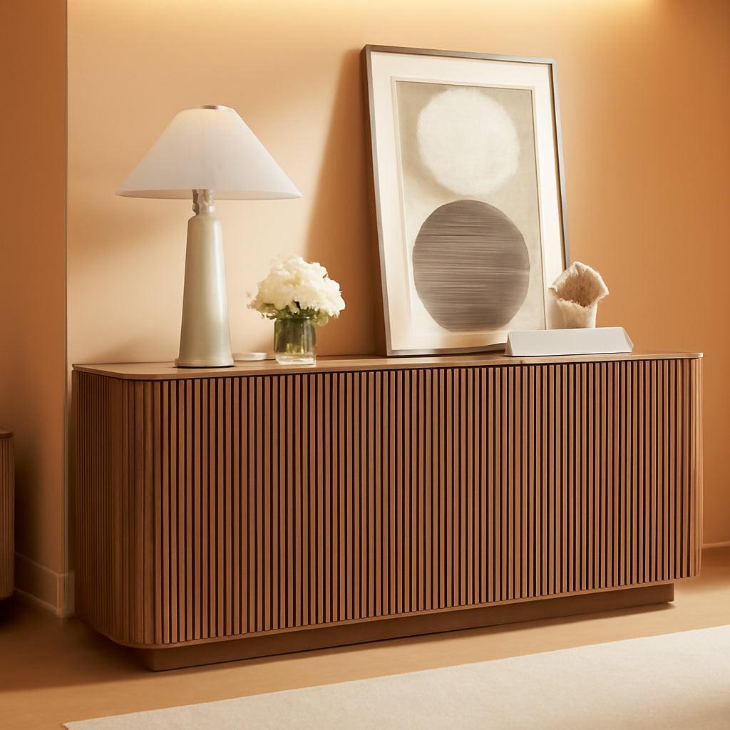 64 Inch Walnut Contemporary Buffet Sideboard Cabinet