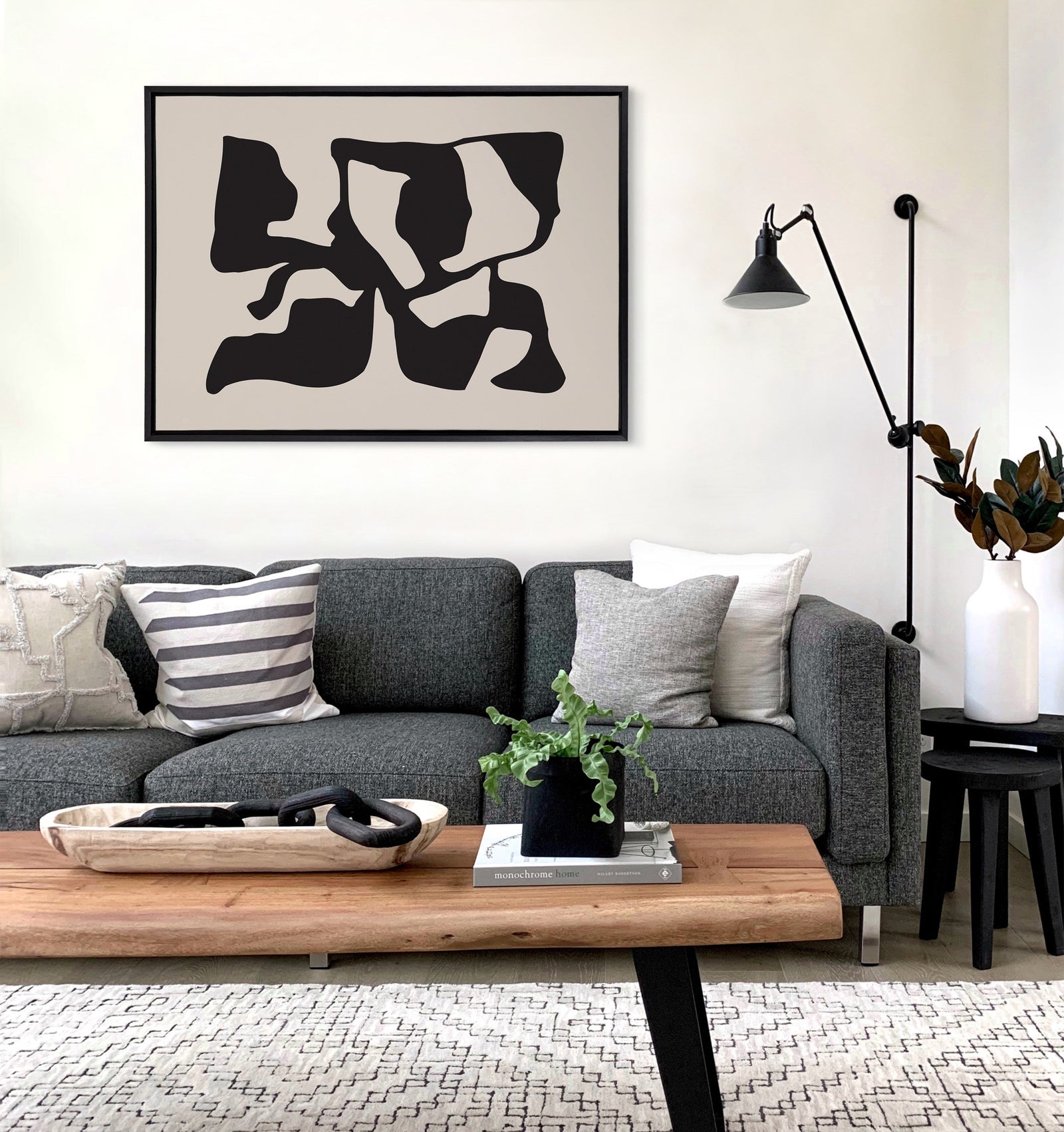Sylvie Distorted Shapes of Black and Tan Framed Canvas by The Creative Bunch Studio