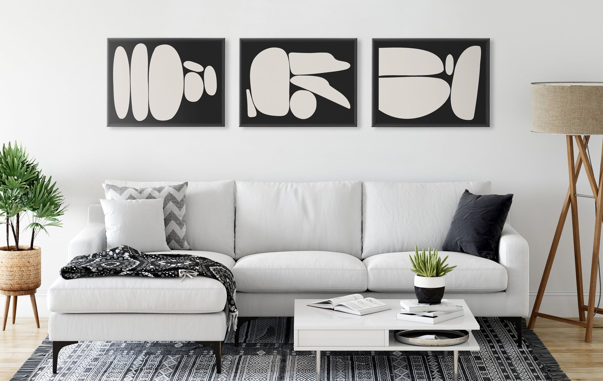 Sylvie Zen Rock Garden Black and Tan Framed Canvas Set by The Creative Bunch Studio