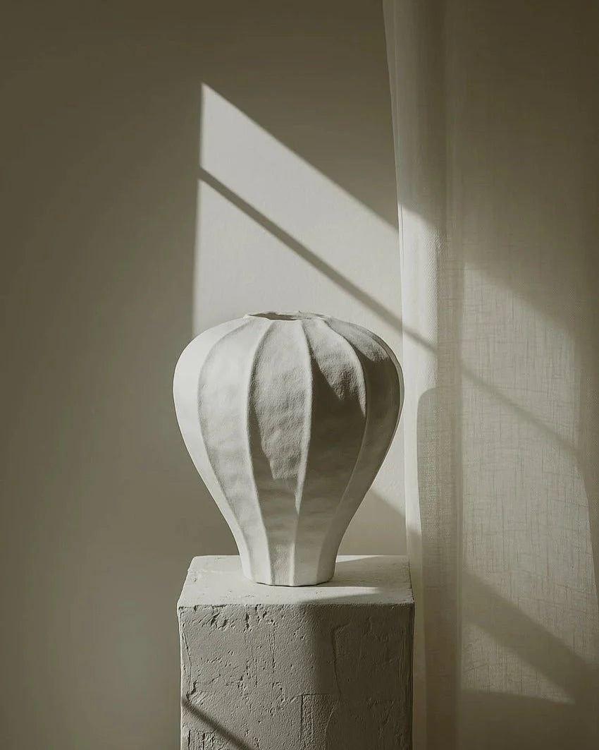 Grace Ceramic Vase - White Textured 13.4" H