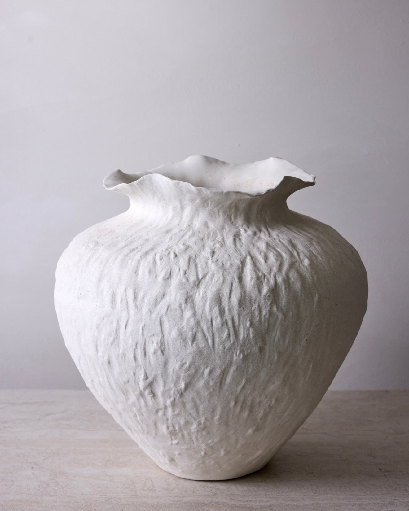 Sasha Textured Ceramic Vase - Ivory Cream 14.8" Home Decor