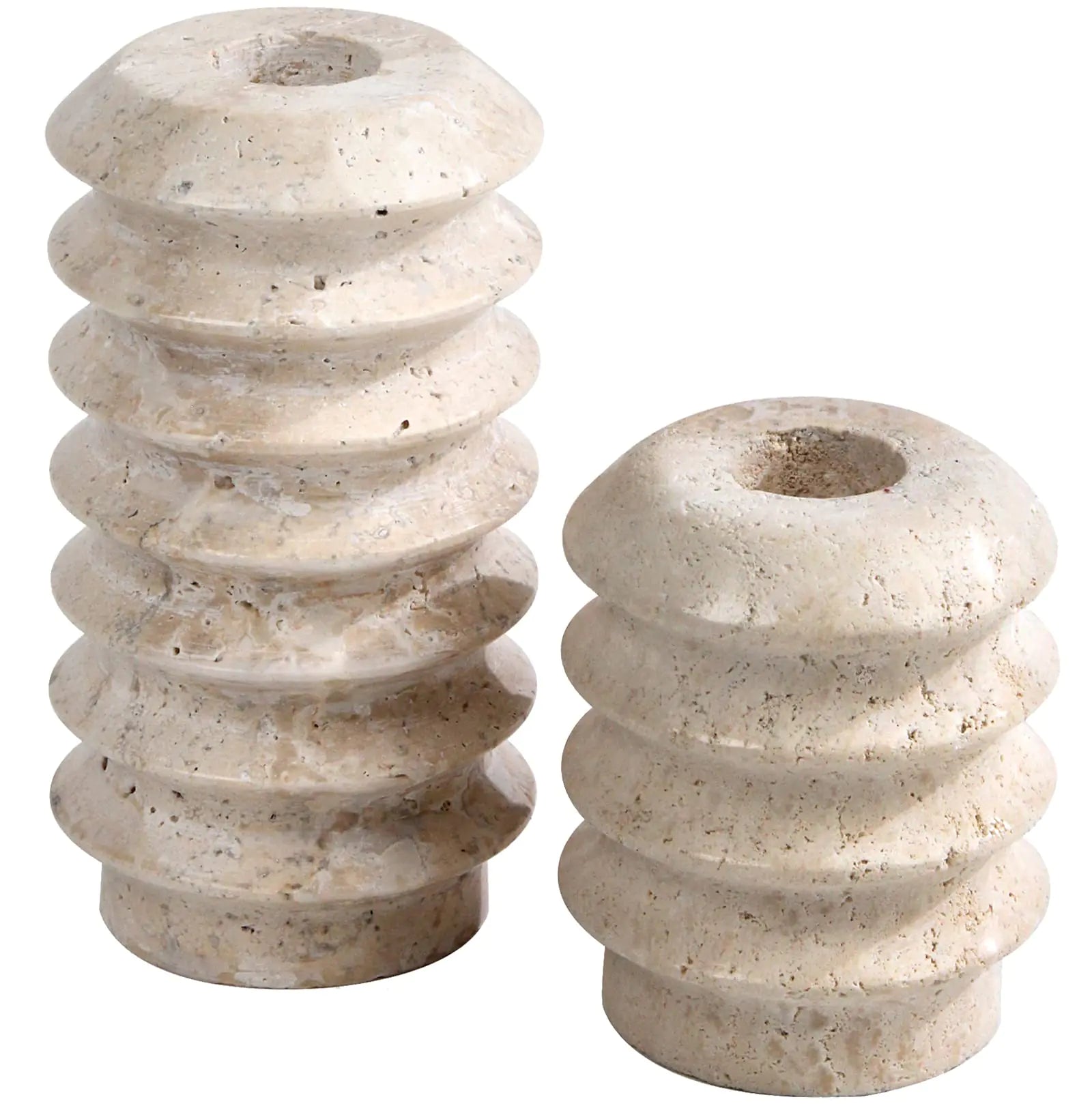 Hoffer Travertine Candlestick Holders Set