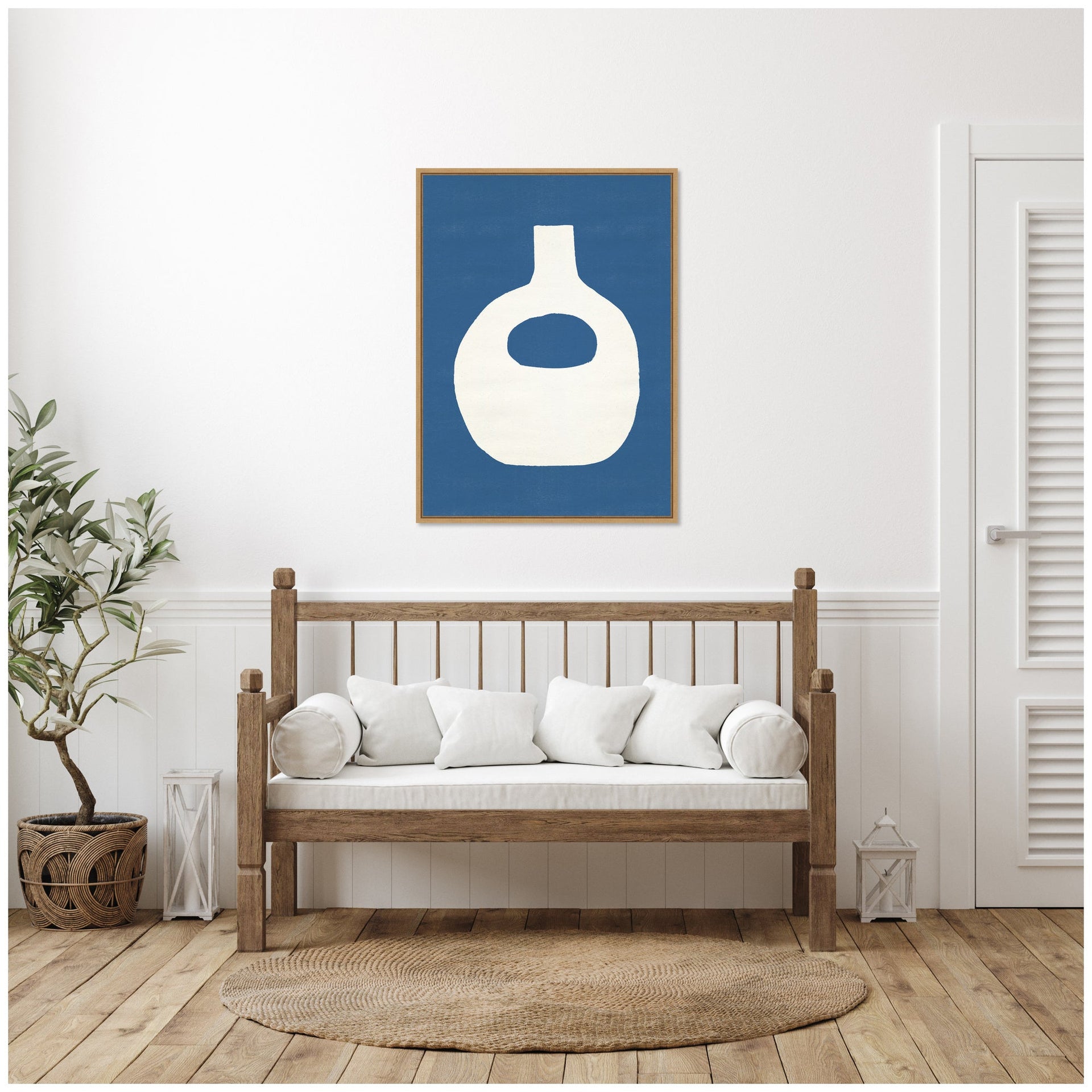 Sylvie Ceramic Blue Beige 3 Framed Canvas by Rocket Jack
