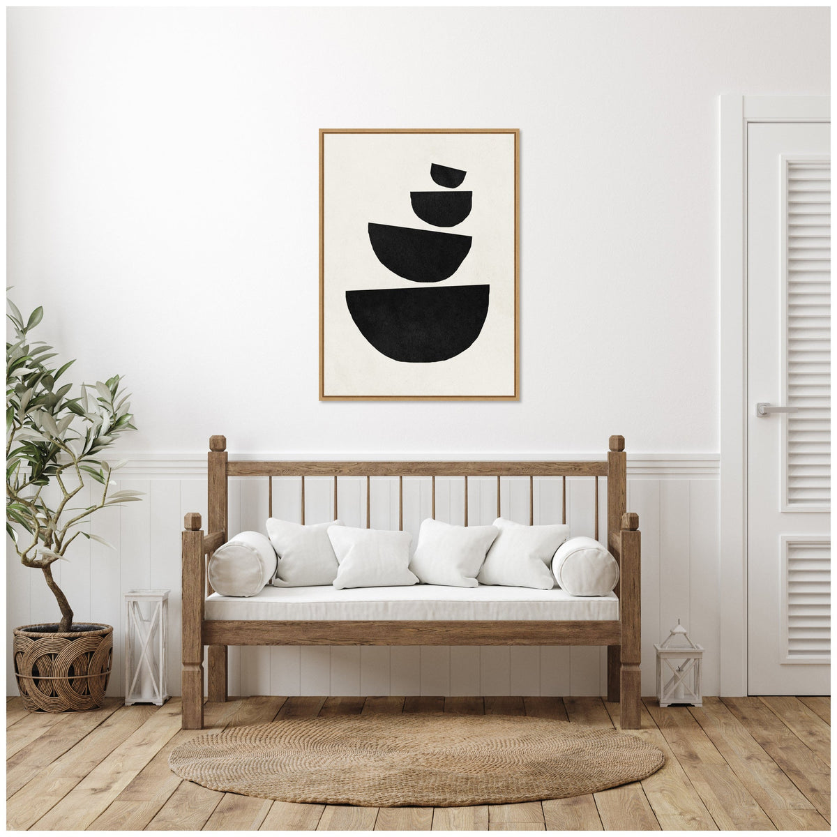 Sylvie Black Geometric Abstract 1 Framed Canvas by July Art Prints
