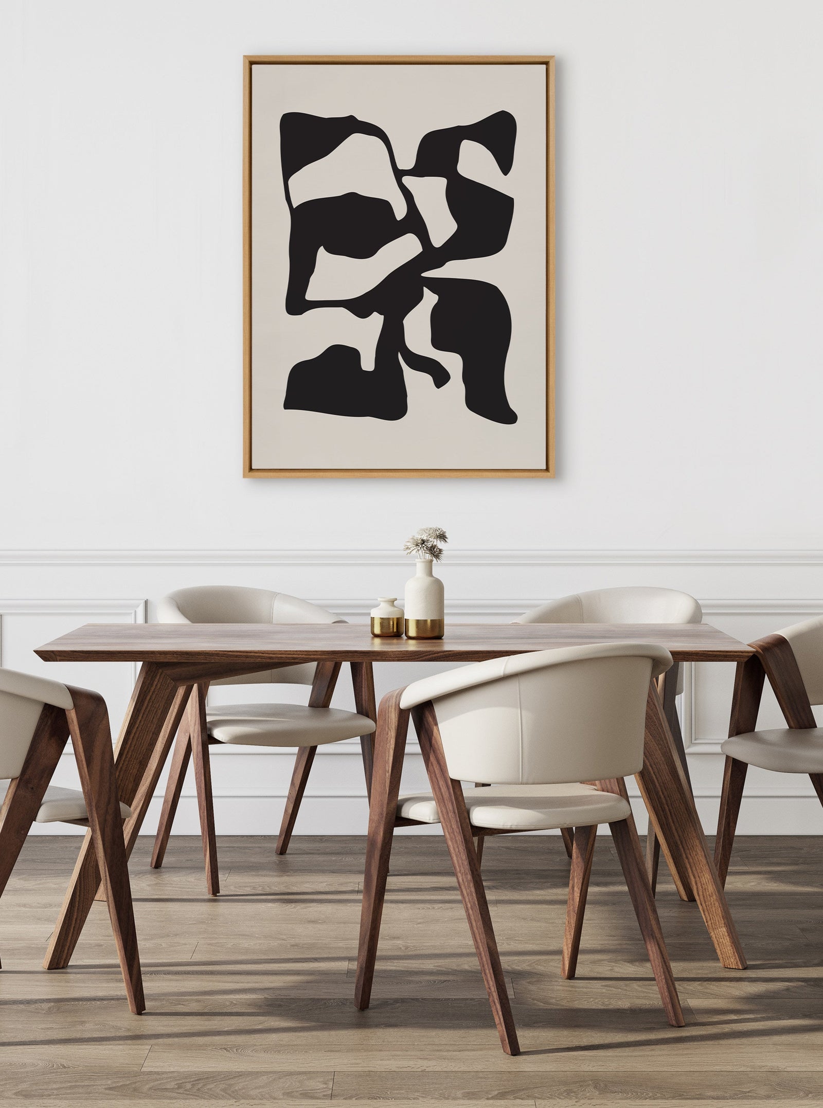 Sylvie Distorted Shapes of Black and Tan Framed Canvas by The Creative Bunch Studio