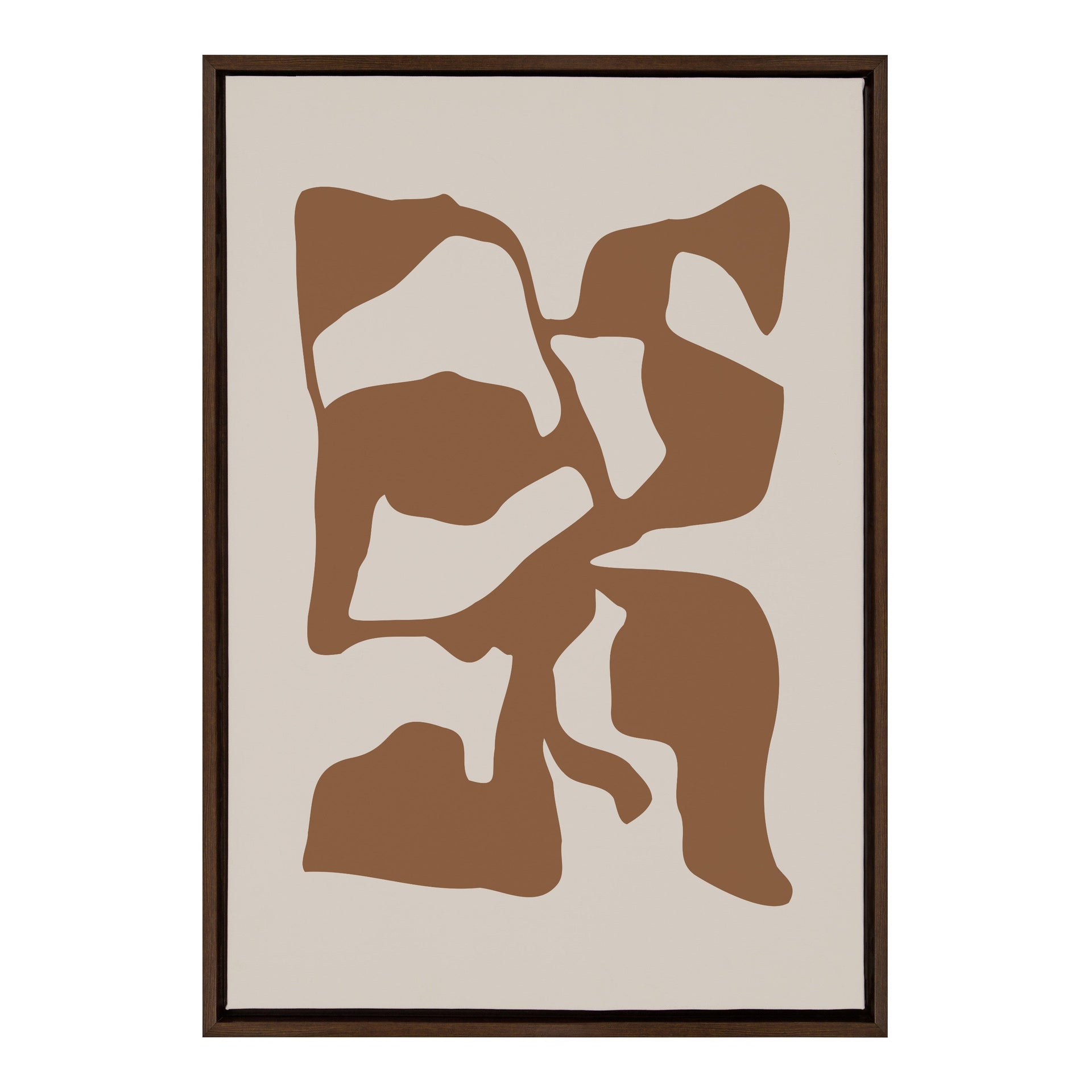 Sylvie Distorted Shapes of Brown and Tan Framed Canvas by The Creative Bunch Studio