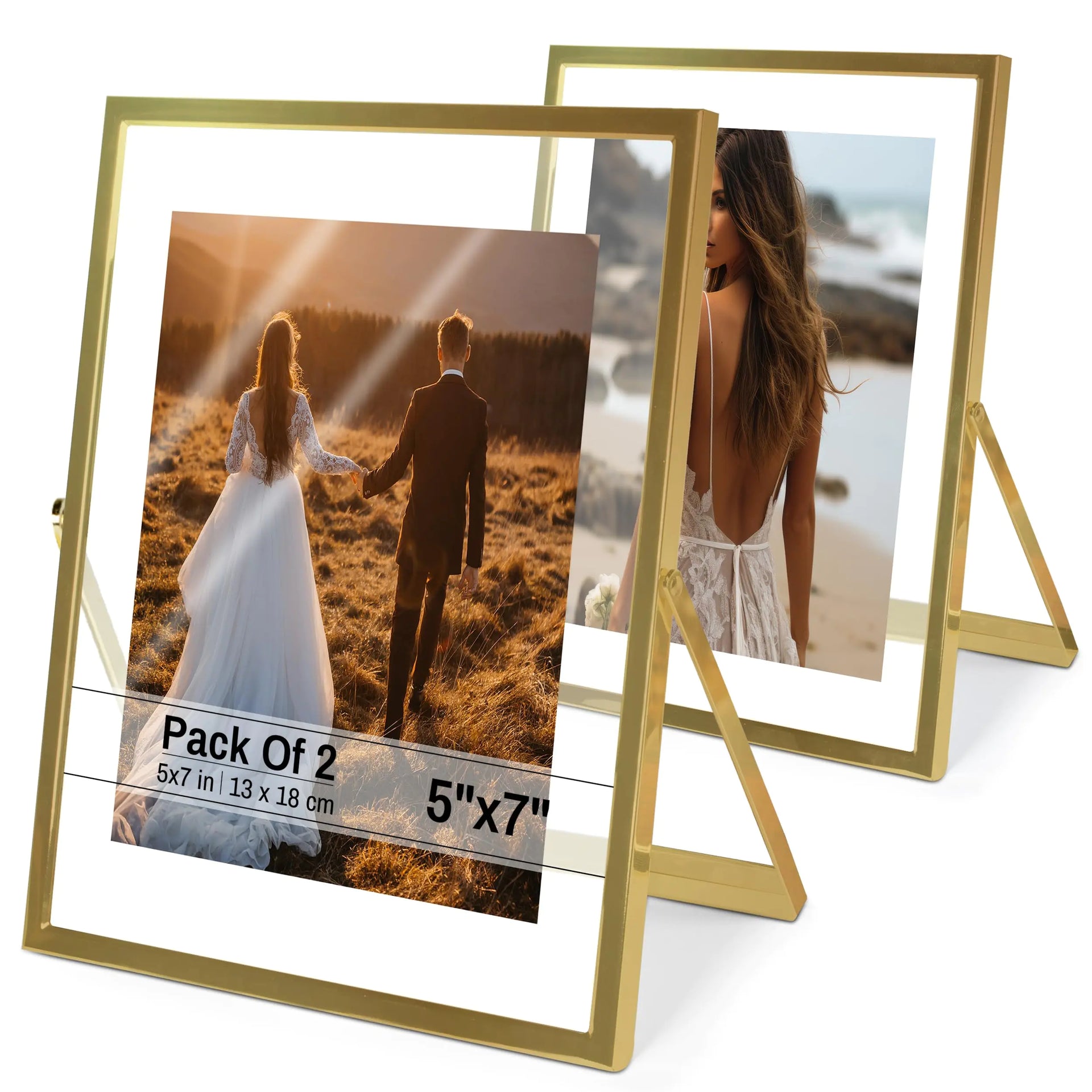 Azour Gold Floating Frame 5x7 Gold Frame (2 Set) Floating Picture Frame - Wedding Decor Display Memories - Fit 2x3 2.5x5 4x6 5x7