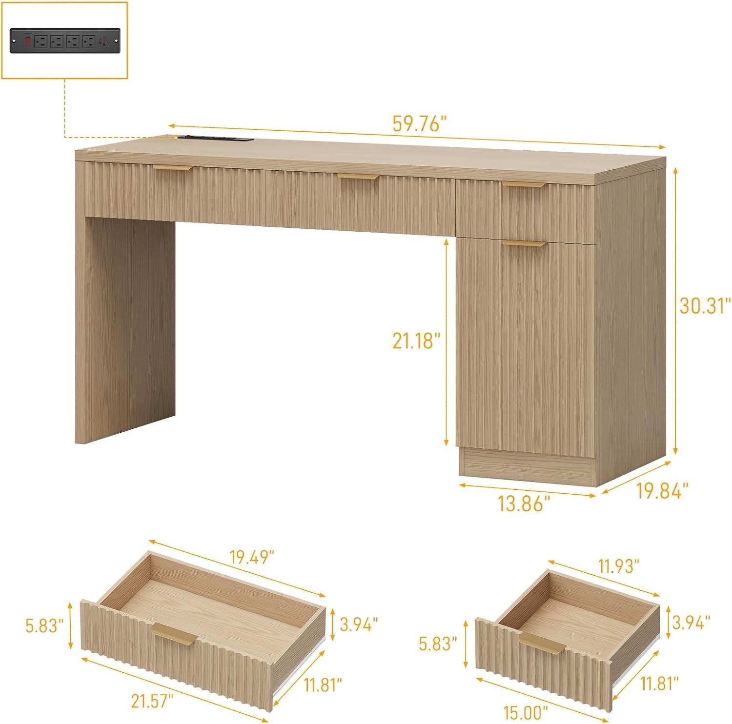 60 Inch Premium Executive Workstation Fluted Drawers