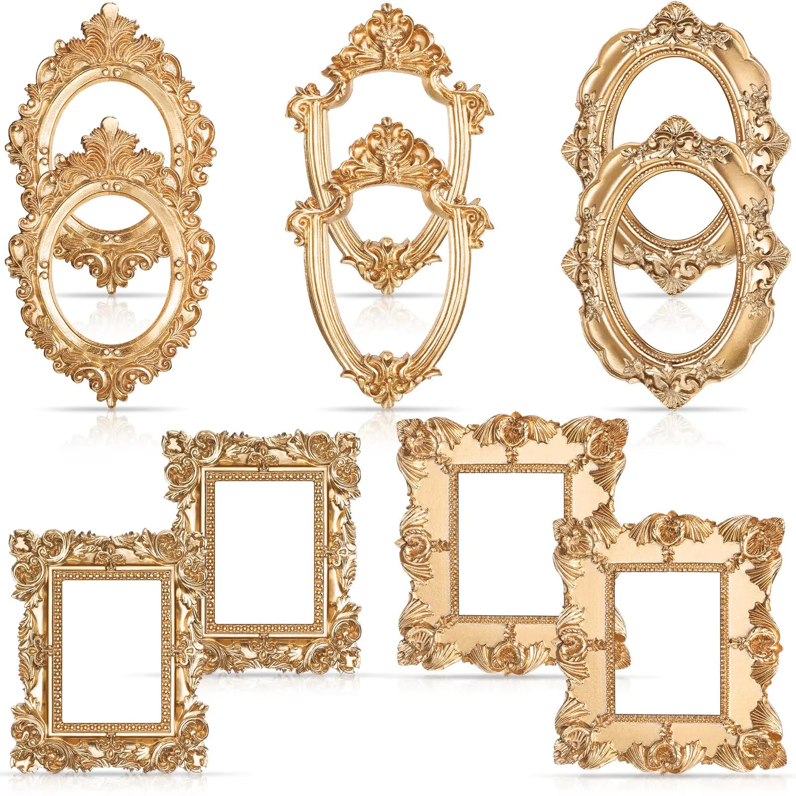 Yalikop 10 Pcs Vintage Resin Picture Frame Antique Photo Frame Resin Wall Hanging Photo Frame Table Top Jewelry Display Frame Christmas Holiday Party Hotel Decor (Gold)