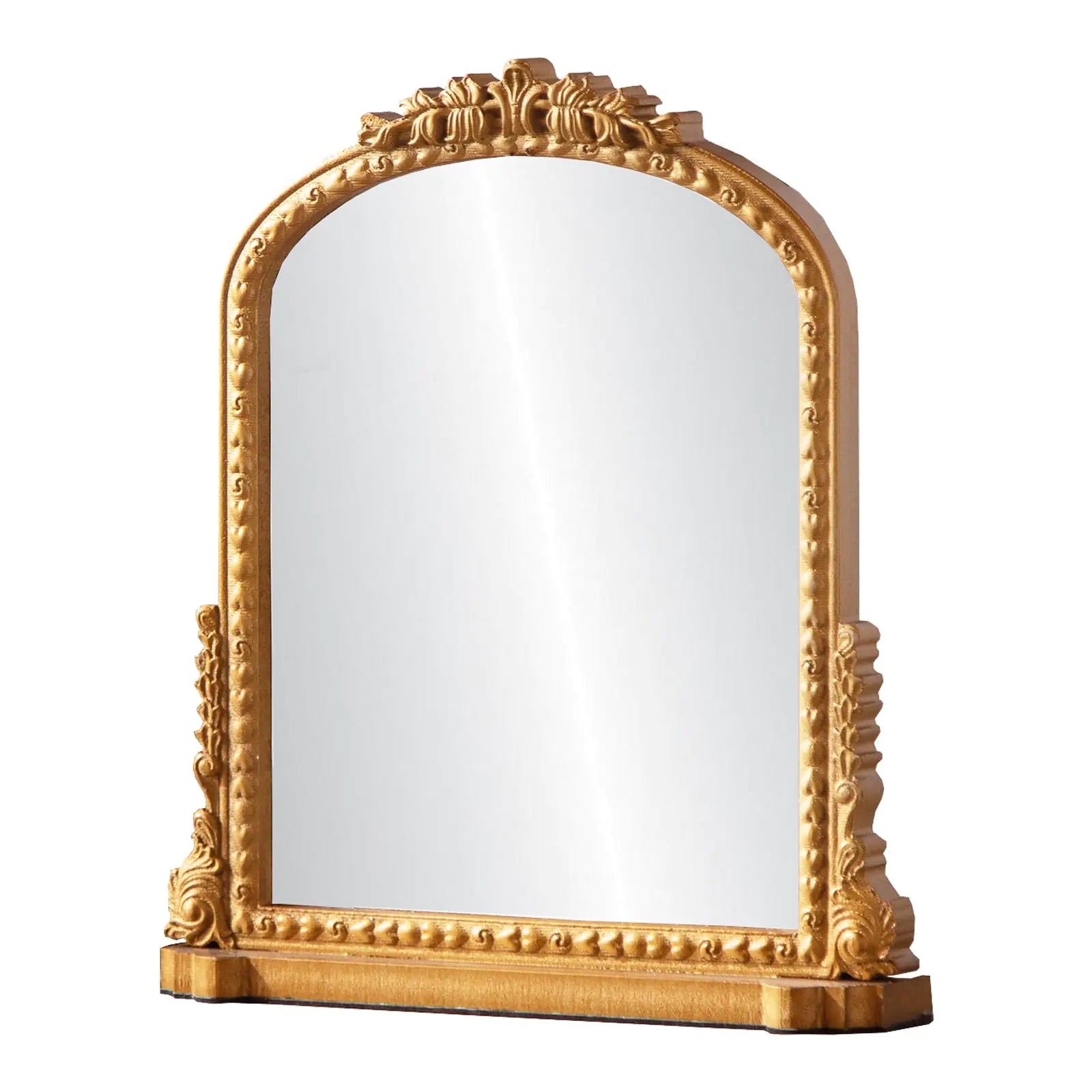 HuiDao Vintage Desk Makeup Mirror Vanity Mirror with Stand Antique Decorative Wood Retro Desktop Dressing Mirror Table Top Mirror for Countertop BedroomBathroom Living Room Gold