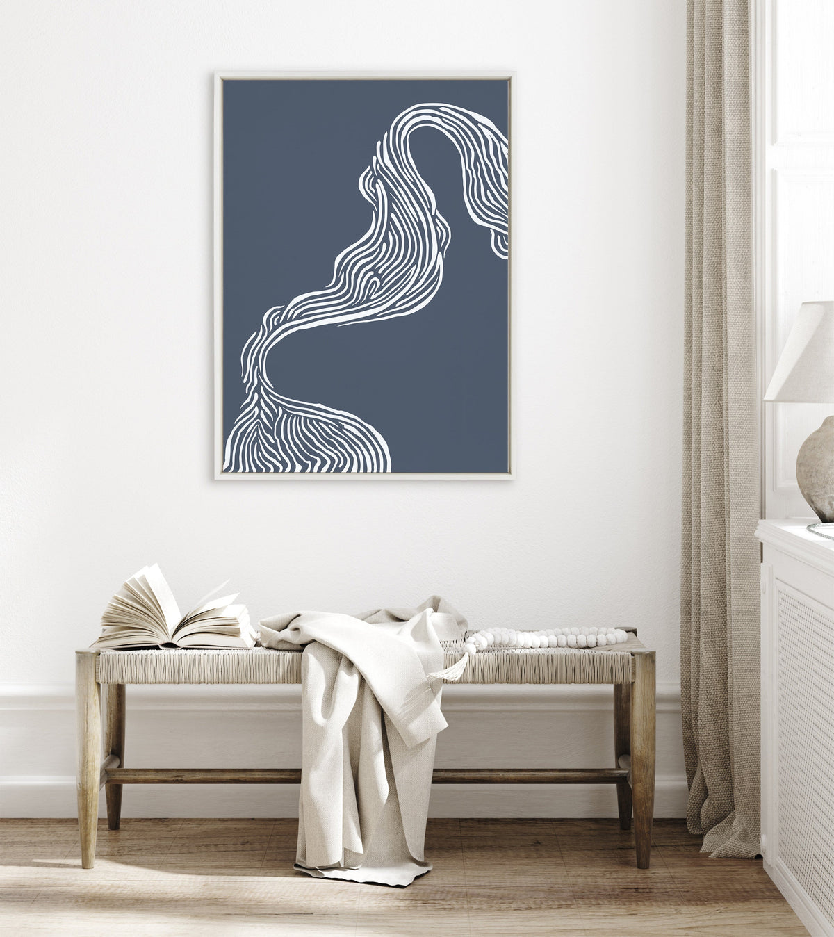 Sylvie Rich Blue Abstract River Framed Canvas by The Creative Bunch Studio