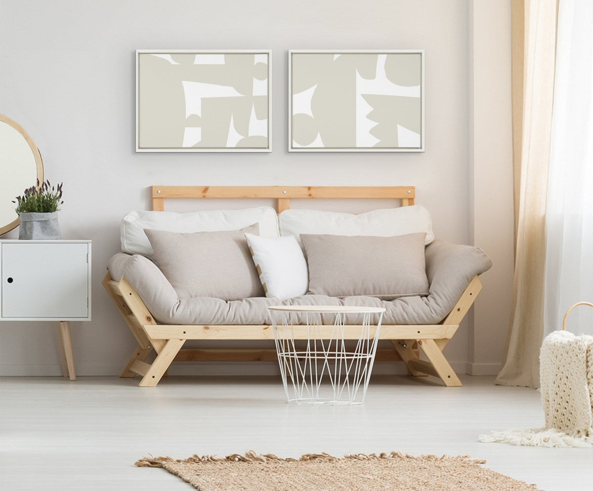 Sylvie Quiet Jungle 1 left and Right Neutral Abstract Framed Canvas by Kelly Knaga