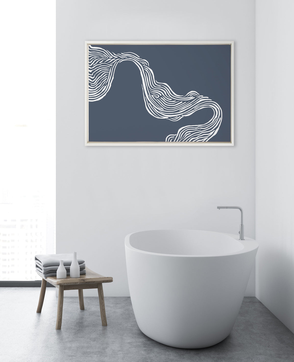 Sylvie Rich Blue Abstract River Framed Canvas by The Creative Bunch Studio