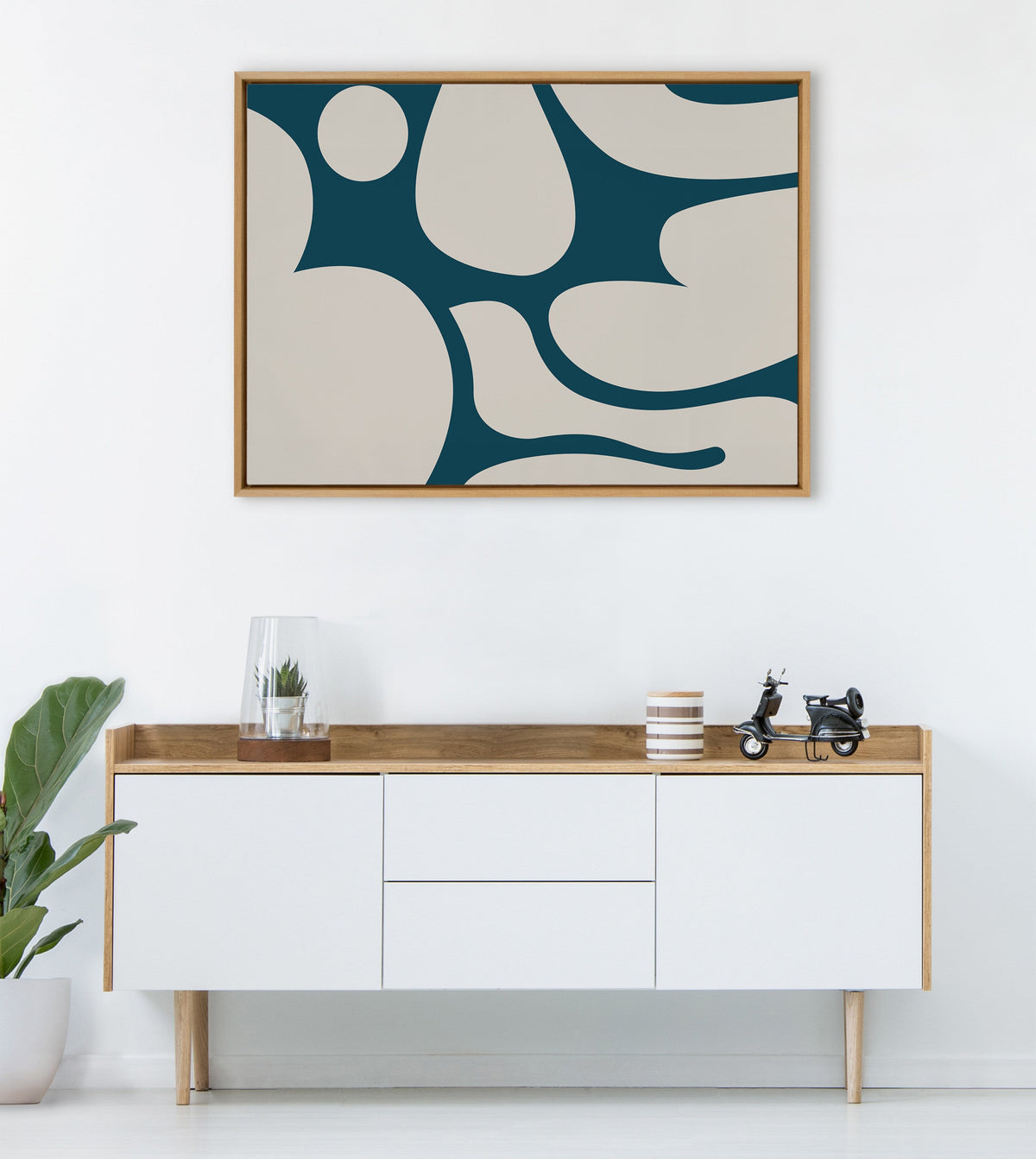 Sylvie Groovy Happy Abstract Dark Green Teal and Tan Framed Canvas by The Creative Bunch Studio