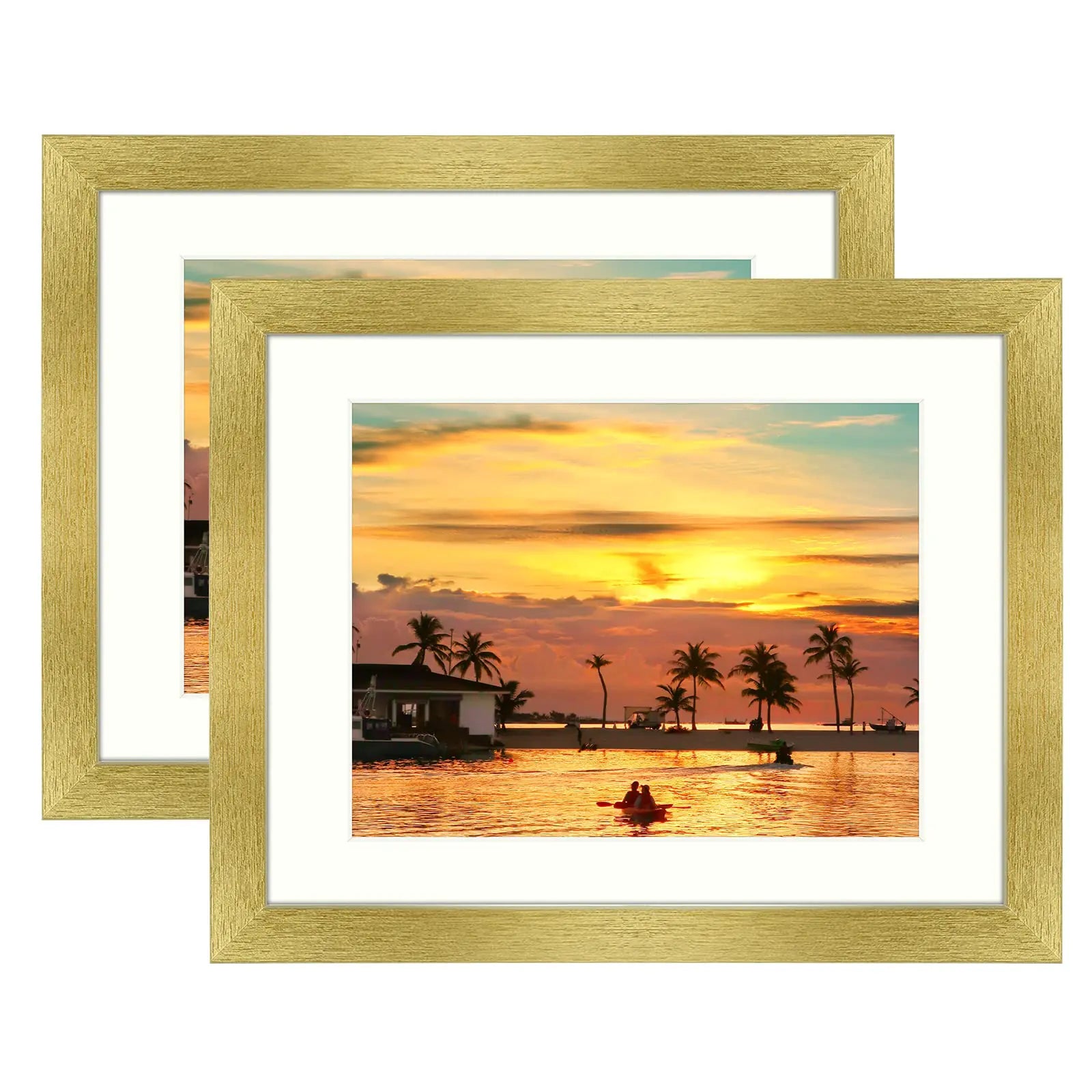 Frametory 11x14 Picture Frame with Mat for 8.5 x 11 Set of 2 8 1/2x11 Gallery Photo Frame - Wall Mounting High Definition Glass Display Picture Certificates Documents (Gold 2 Pack)