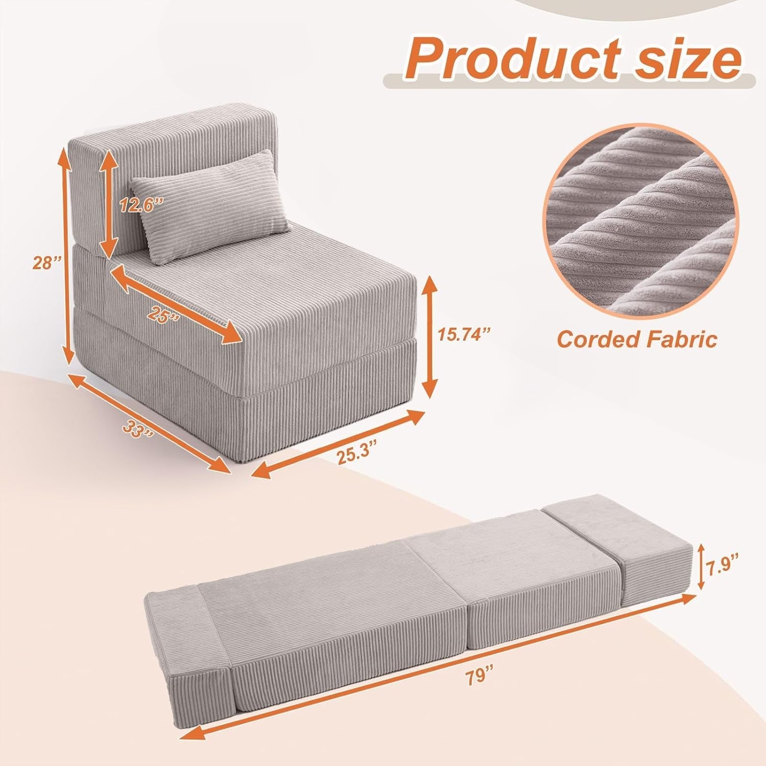 Multifunctional Folding Sofa Bed With Adjustable Backrest