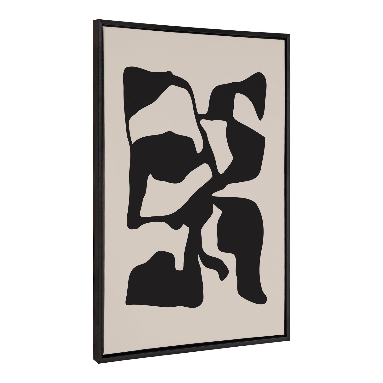 Sylvie Distorted Shapes of Black and Tan Framed Canvas by The Creative Bunch Studio