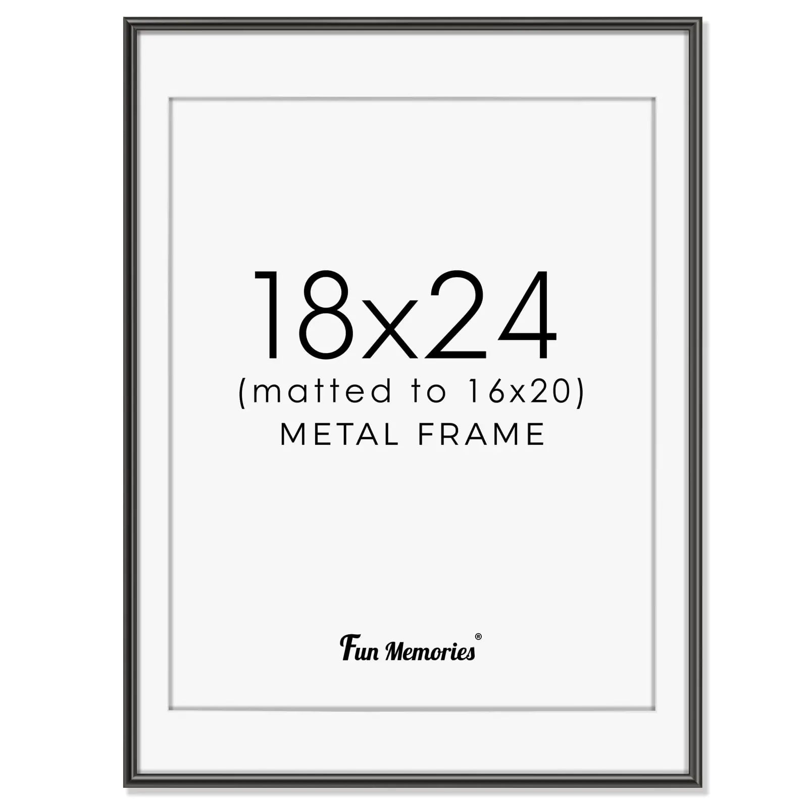 Fun Memories Black Picture Frame 18x24 Aluminum Picture Frame 18"x24" 18 x 24 Poster Frame with Mat & Real Glass 18 by 24 Black Frame 18x24 Frame with Mat for 16x20