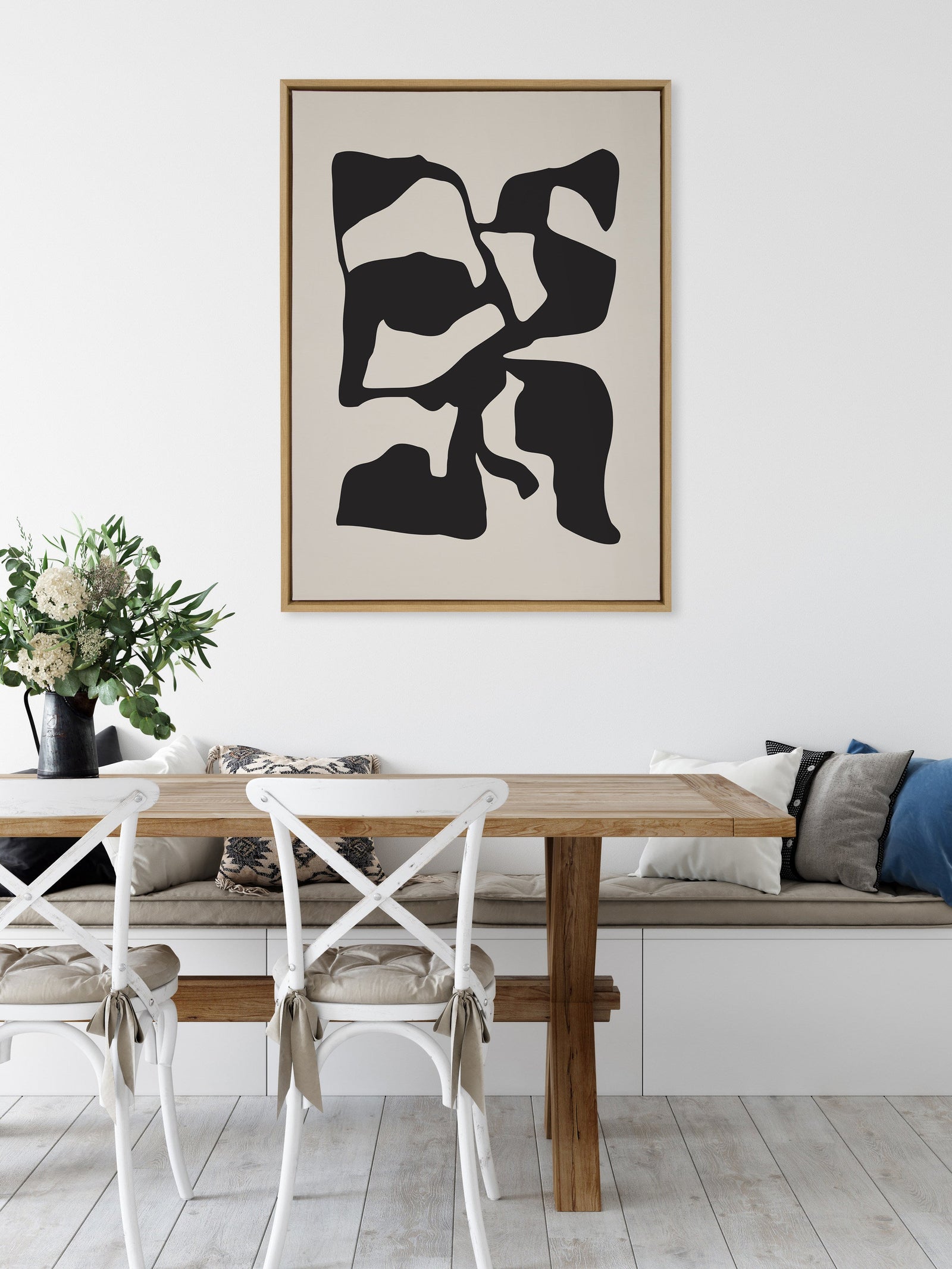 Sylvie Distorted Shapes of Black and Tan Framed Canvas by The Creative Bunch Studio
