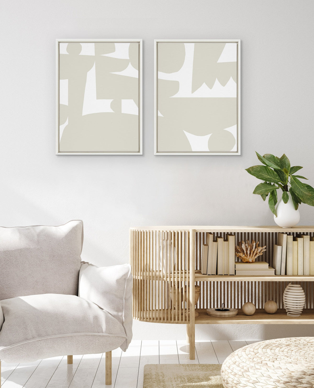 Sylvie Quiet Jungle 1 left and Right Neutral Abstract Framed Canvas by Kelly Knaga