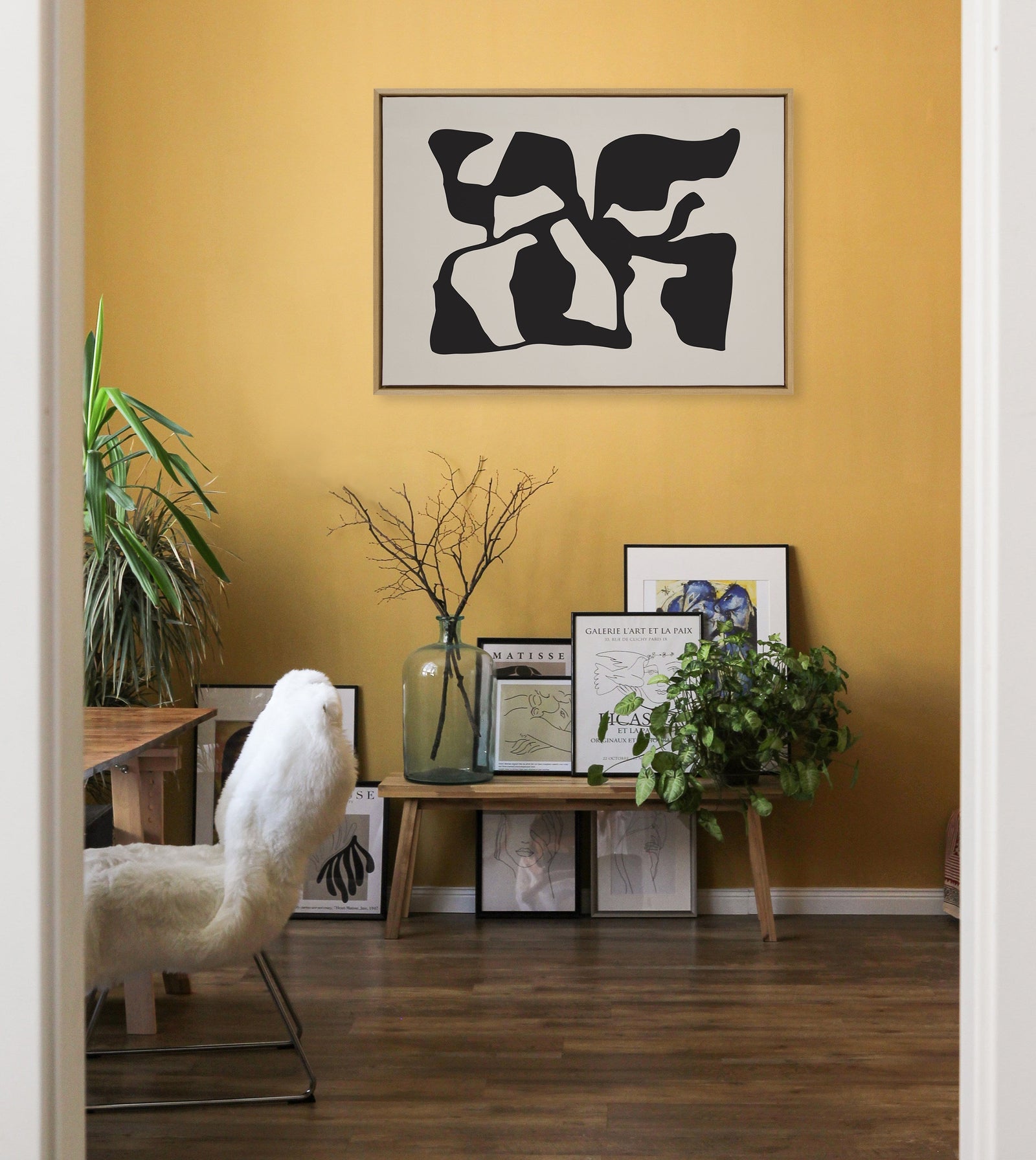 Sylvie Distorted Shapes of Black and Tan Framed Canvas by The Creative Bunch Studio