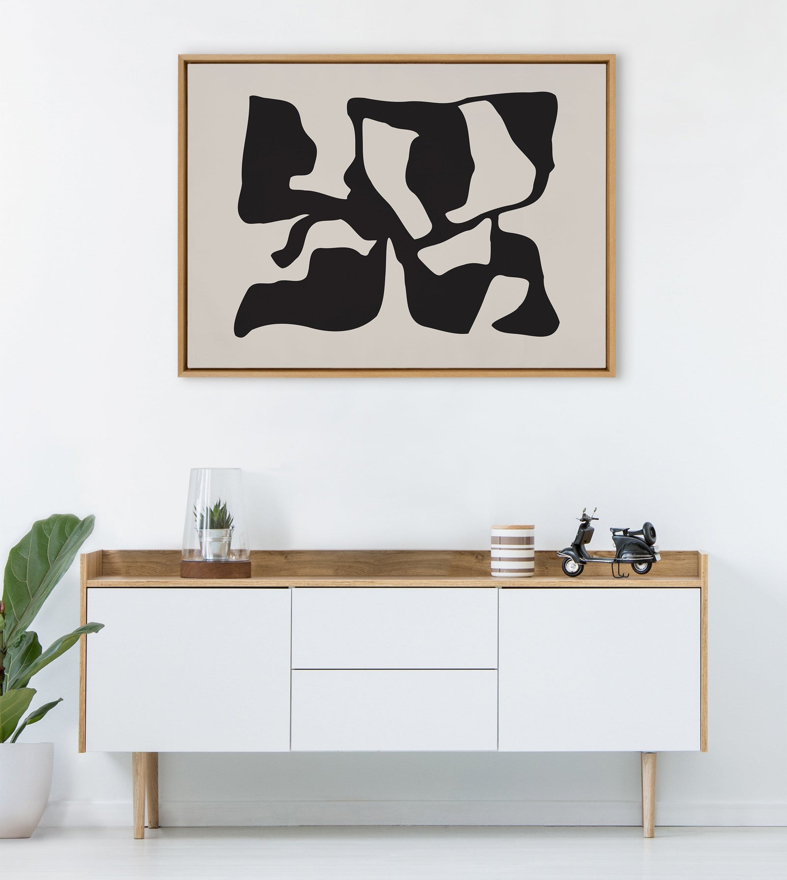 Sylvie Distorted Shapes of Black and Tan Framed Canvas by The Creative Bunch Studio