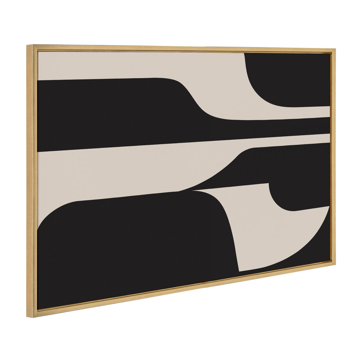 Sylvie Eye Catching Sleek Abstract 6 Black and Beige Framed Canvas by The Creative Bunch Studio