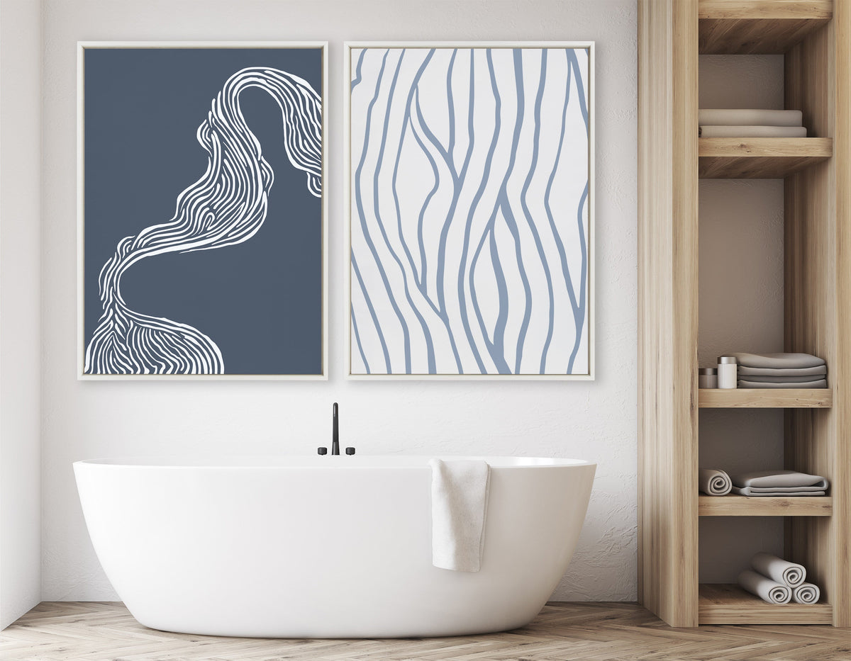 Sylvie Rich Blue Abstract River Framed Canvas by The Creative Bunch Studio