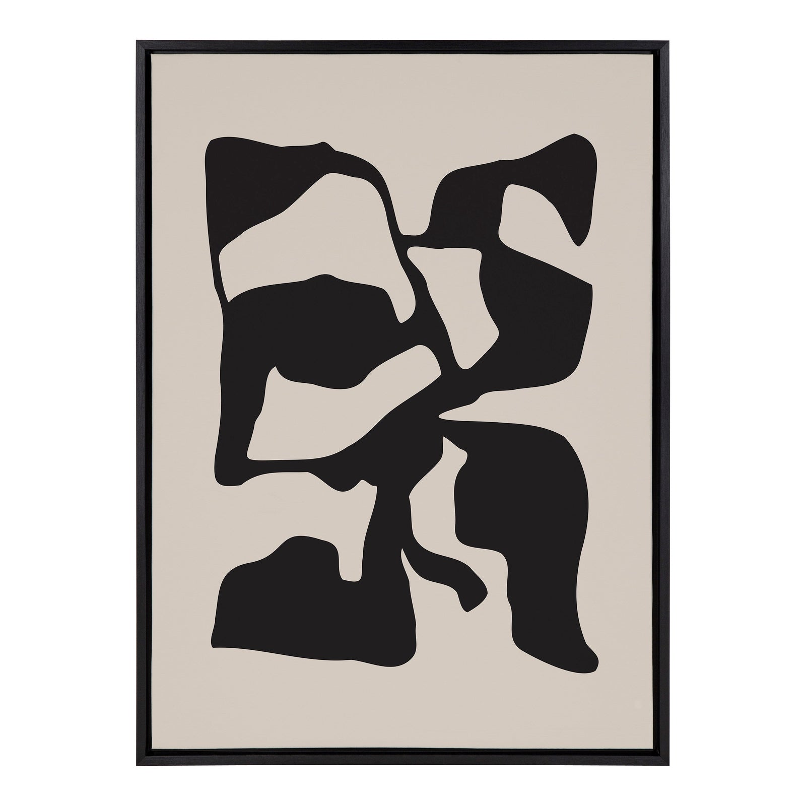Sylvie Distorted Shapes of Black and Tan Framed Canvas by The Creative Bunch Studio