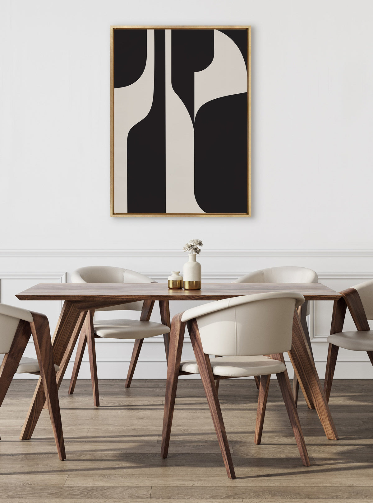 Sylvie Eye Catching Sleek Abstract 6 Black and Beige Framed Canvas by The Creative Bunch Studio